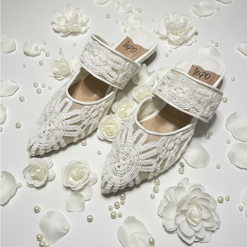 Impo White Embroidered Mules